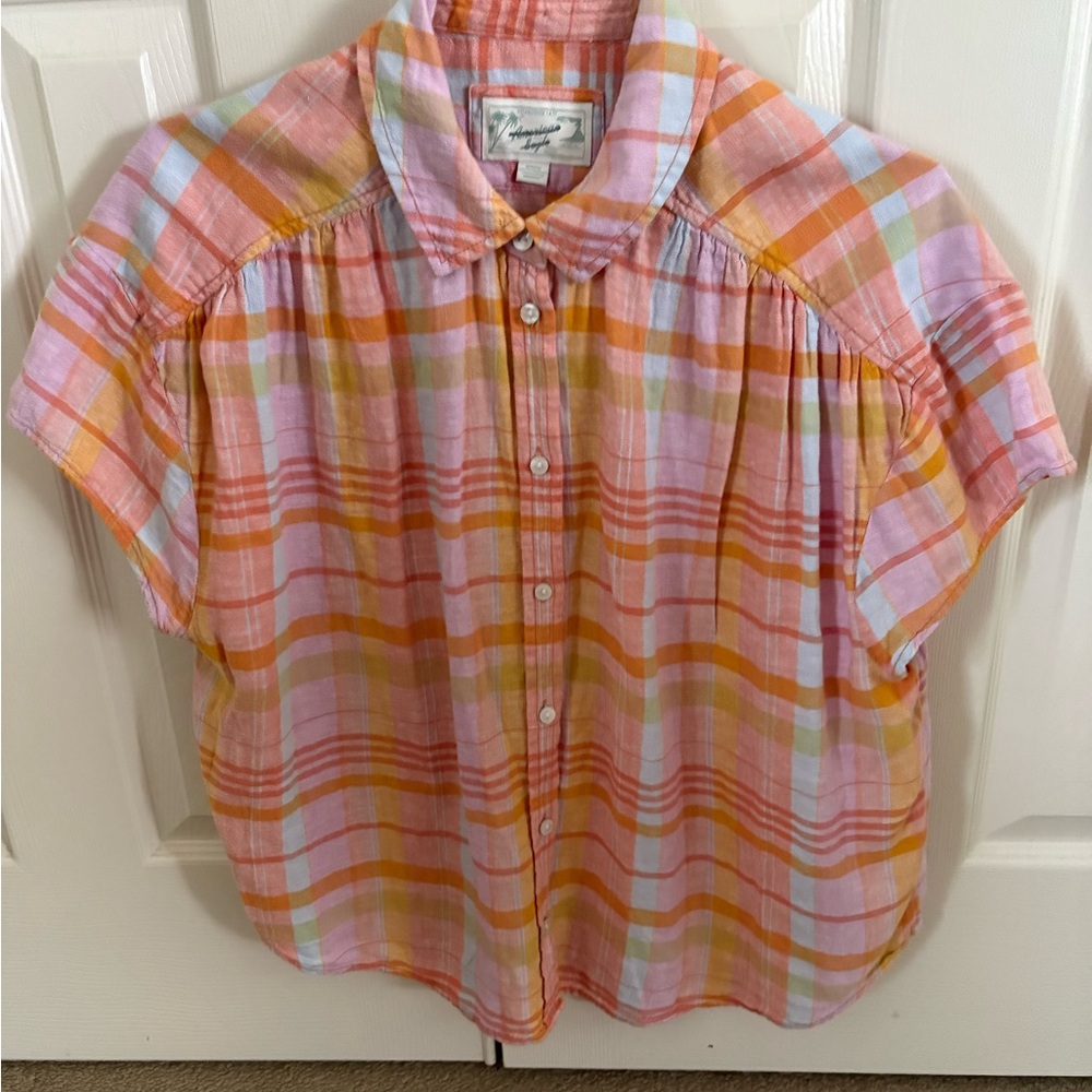 AEO Pink/Orange Cute Plaid Shirt
